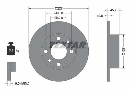 DISC FRANA TEXTAR 92019300 - Compatibil cu AUTOBIANCHI, BERTONE, FIAT, FORD OTOSAN, FSO, INNOCENTI, LANCIA, MERCEDES-BENZ, PININ