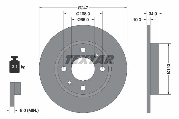 DISC FRANA TEXTAR 92029803 - Compatibil cu CITROEN, DALLAS, PEUGEOT