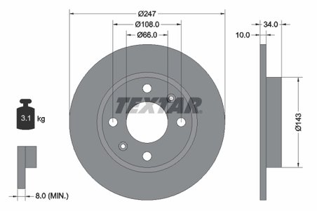 DISC FRANA TEXTAR 92029803 - Compatibil cu CITROEN, DALLAS, PEUGEOT