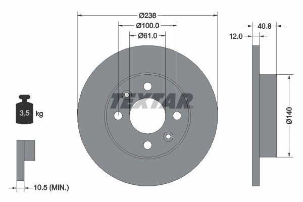 DISC FRANA TEXTAR 92036103 - Compatibil cu DACIA, LADA, MAHINDRA RENAULT, NISSAN, RENAULT