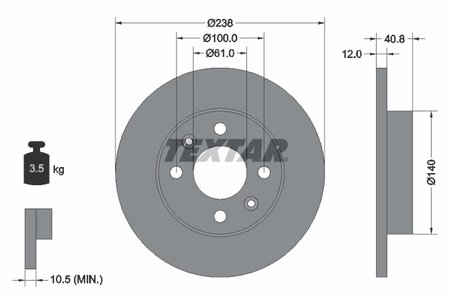 DISC FRANA TEXTAR 92036103 - Compatibil cu DACIA, LADA, MAHINDRA RENAULT, NISSAN, RENAULT