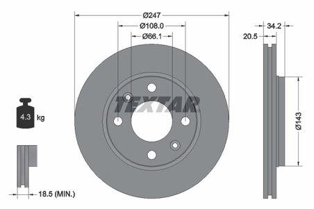 DISC FRANA TEXTAR 92043103 - Compatibil cu CITROEN, CITROEN (DF-PSA), LIFAN, MAPLE (SMA), MEGA, NAZA, PEUGEOT, PEUGEOT (DF-PSA)