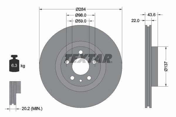 DISC FRANA TEXTAR 92046803 - Compatibil cu ALFA ROMEO, DODGE, FIAT, LANCIA, OPEL, VAUXHALL