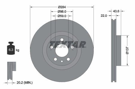 DISC FRANA TEXTAR 92046803 - Compatibil cu ALFA ROMEO, DODGE, FIAT, LANCIA, OPEL, VAUXHALL