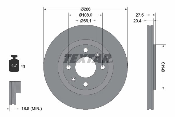 DISC FRANA TEXTAR 92048103 - Compatibil cu CITROEN, NISSAN (DFAC), PEUGEOT