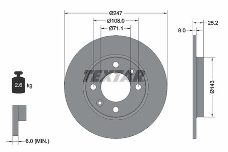 DISC FRANA TEXTAR 92055003 - Compatibil cu CITROEN, PEUGEOT, PEUGEOT (DF-PSA)