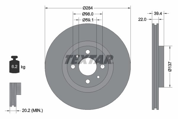 DISC FRANA TEXTAR 92055203 - Compatibil cu ALFA ROMEO, FIAT, LANCIA