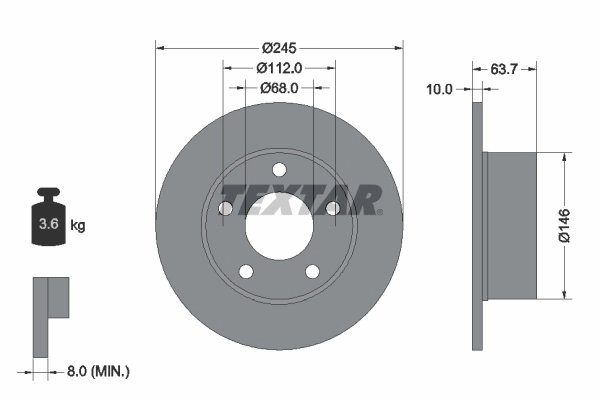 DISC FRANA TEXTAR 92057503 - Compatibil cu AUDI, AUDI (FAW), SKODA, VW, VW (SVW)