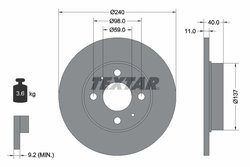 DISC FRANA TEXTAR 92061103 - Compatibil cu ABARTH, ALFA ROMEO, FIAT, FORD, LANCIA, ZASTAVA