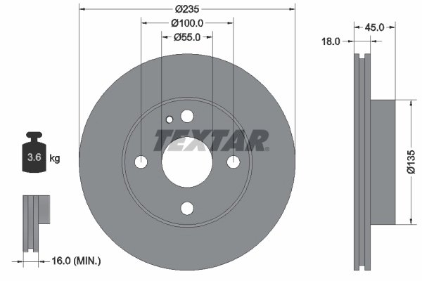 DISC FRANA TEXTAR 92061500 - Compatibil cu EUNOS, FORD ASIA & OCEANIA, FORD AUSTRALIA, KIA, MAZDA, SAO