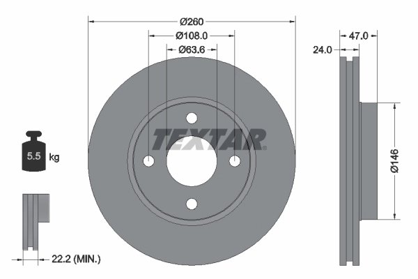 DISC FRANA TEXTAR 92063503 - Compatibil cu FORD, FORD ASIA & OCEANIA, FORD AUSTRALIA, FORD USA, MERCURY