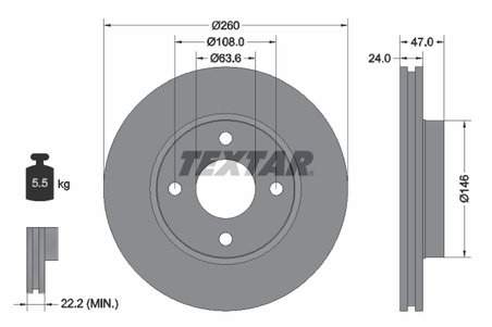 DISC FRANA TEXTAR 92063503 - Compatibil cu FORD, FORD ASIA & OCEANIA, FORD AUSTRALIA, FORD USA, MERCURY