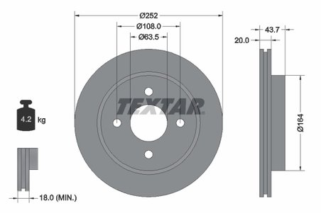 DISC FRANA TEXTAR 92063603 - Compatibil cu AC, FORD, FORD ASIA & OCEANIA, FORD AUSTRALIA, FORD USA, MERCURY