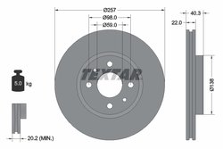 DISC FRANA TEXTAR 92069603 - Compatibil cu ALFA ROMEO, CHRYSLER, CITROEN, FIAT, LANCIA, PEUGEOT