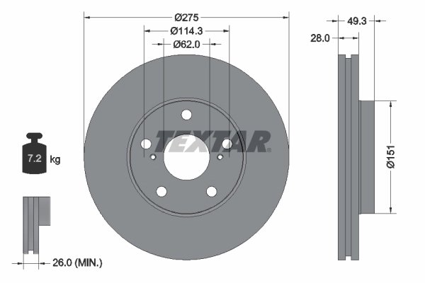 DISC FRANA TEXTAR 92077703 - Compatibil cu HOLDEN, LEXUS, TOYOTA