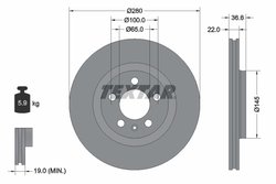DISC FRANA TEXTAR 92082305 - Compatibil cu AUDI, BESTURN (FAW), FAW (TIANJIN), SEAT, SKODA, VW, VW (FAW), VW (SVW), ZHONGHUA (BR