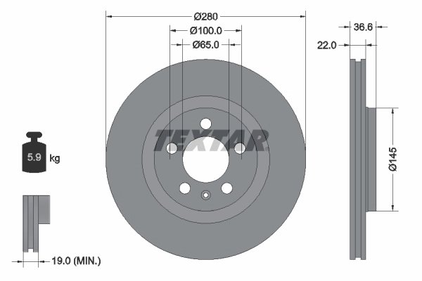 DISC FRANA TEXTAR 92082305 - Compatibil cu AUDI, BESTURN (FAW), FAW (TIANJIN), SEAT, SKODA, VW, VW (FAW), VW (SVW), ZHONGHUA (BR