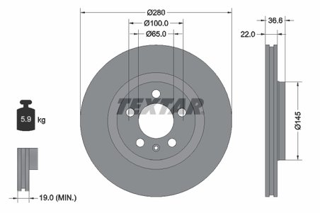 DISC FRANA TEXTAR 92082305 - Compatibil cu AUDI, BESTURN (FAW), FAW (TIANJIN), SEAT, SKODA, VW, VW (FAW), VW (SVW), ZHONGHUA (BR