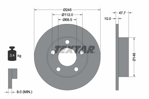 DISC FRANA TEXTAR 92088503 - Compatibil cu AUDI, VW