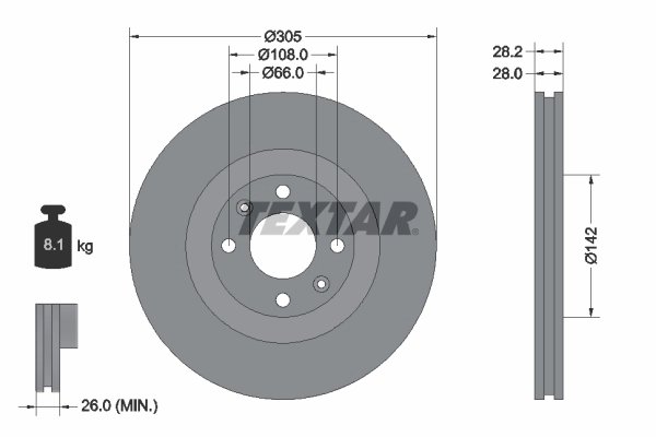 DISC FRANA TEXTAR 92097103 - Compatibil cu PEUGEOT