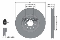 DISC FRANA TEXTAR 92098505 - Compatibil cu AUDI, SEAT, SKODA, VW