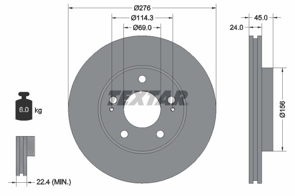 DISC FRANA TEXTAR 92110700 - Compatibil cu DODGE, MITSUBISHI