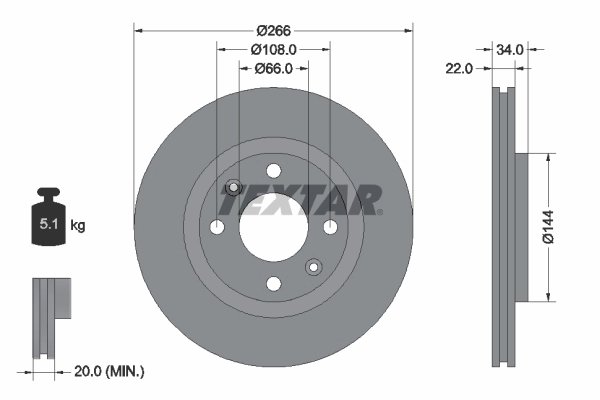 DISC FRANA TEXTAR 92111503 - Compatibil cu CITROEN, CITROEN (DF-PSA), DS, FENGSHEN, FIAT, OPEL, PEUGEOT, PEUGEOT (DF-PSA), VAUXH