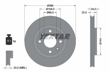 DISC FRANA TEXTAR 92111503 - Compatibil cu CITROEN, CITROEN (DF-PSA), DS, FENGSHEN, FIAT, OPEL, PEUGEOT, PEUGEOT (DF-PSA), VAUXH