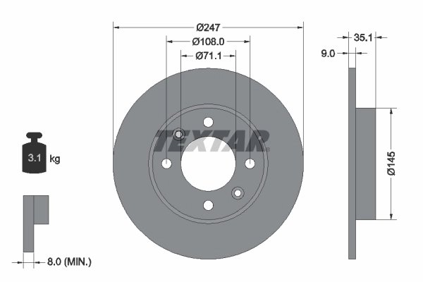 DISC FRANA TEXTAR 92111703 - Compatibil cu AEOLUS, CITROEN, CITROEN (DF-PSA), FENGSHEN, PEUGEOT, PEUGEOT (DF-PSA)
