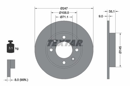 DISC FRANA TEXTAR 92111703 - Compatibil cu AEOLUS, CITROEN, CITROEN (DF-PSA), FENGSHEN, PEUGEOT, PEUGEOT (DF-PSA)