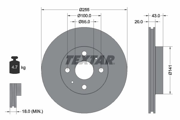 DISC FRANA TEXTAR 92115603 - Compatibil cu ENGLON, FAW (TIANJIN), GEELY, GREAT WALL, TOYOTA, TOYOTA (FAW)