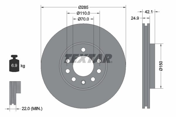 DISC FRANA TEXTAR 92118705 - Compatibil cu CADILLAC, CHEVROLET, FIAT, HOLDEN, OPEL, SAAB, VAUXHALL
