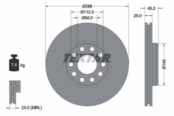 DISC FRANA TEXTAR 92121005 - Compatibil cu SKODA, VW