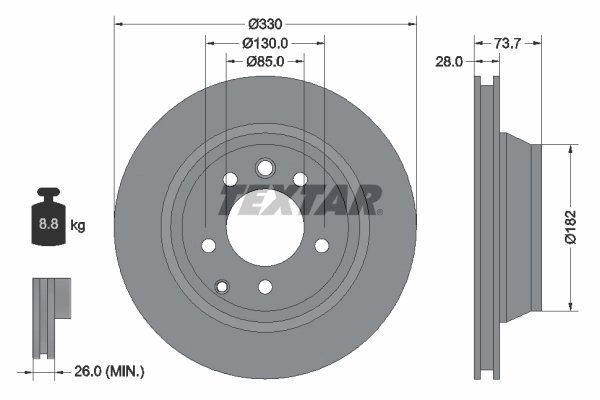DISC FRANA TEXTAR 92122005 - Compatibil cu AUDI, PORSCHE, VW