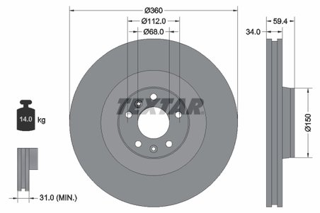 DISC FRANA TEXTAR 92122205 - Compatibil cu AUDI, VW