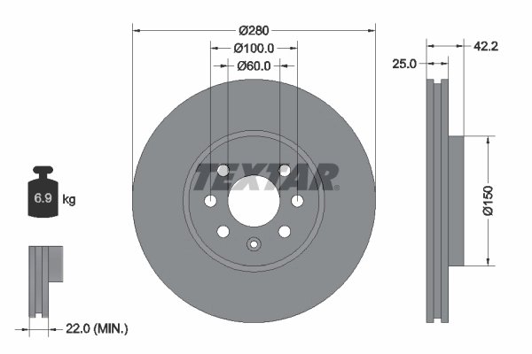 DISC FRANA TEXTAR 92124603 - Compatibil cu CHEVROLET, HOLDEN, OPEL, VAUXHALL