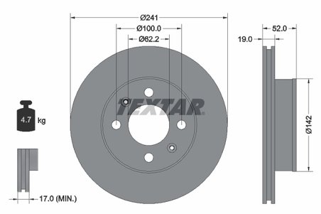 DISC FRANA TEXTAR 92128503 - Compatibil cu DODGE, HYUNDAI, KIA (DYK)