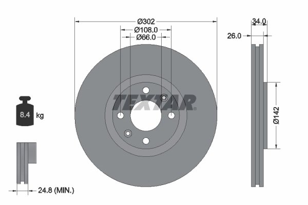 DISC FRANA TEXTAR 92133203 - Compatibil cu ALFA ROMEO, CITROEN, DS, FIAT, JEEP, OPEL, PEUGEOT, VAUXHALL