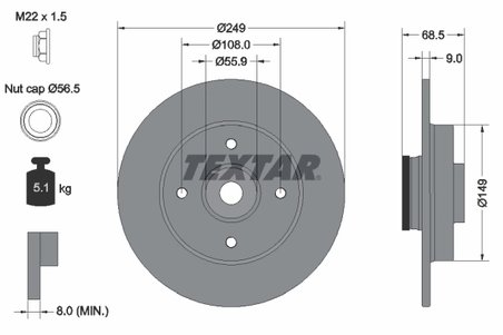 DISC FRANA TEXTAR 92133303 - Compatibil cu CITROEN, CITROEN (DF-PSA), PEUGEOT, PEUGEOT (DF-PSA)