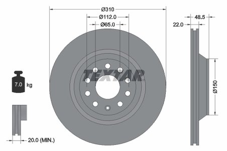 DISC FRANA TEXTAR 92140703 - Compatibil cu AUDI, AUDI (FAW), AUDI (SAIC), CUPRA, SEAT, SKODA, VW, VW (FAW), VW (SVW)