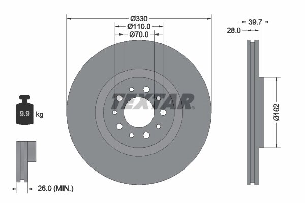DISC FRANA TEXTAR 92145103 - Compatibil cu ALFA ROMEO, JEEP, JEEP (GAC FCA)