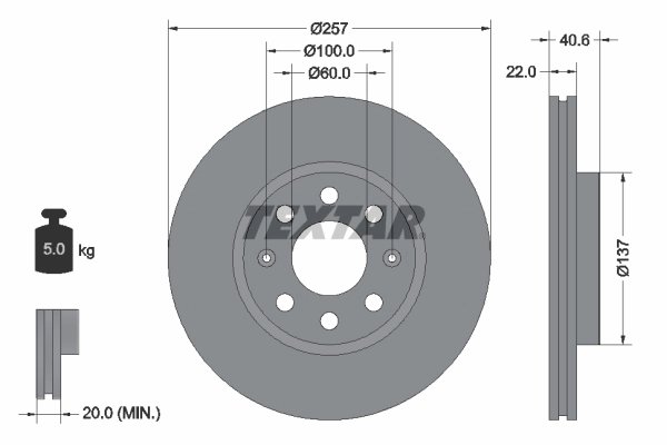 DISC FRANA TEXTAR 92145703 - Compatibil cu FIAT, GERMAN E CARS, OPEL, VAUXHALL