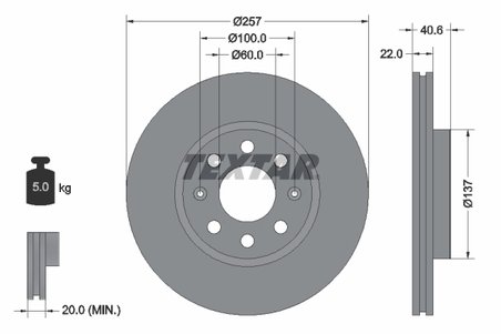DISC FRANA TEXTAR 92145703 - Compatibil cu FIAT, GERMAN E CARS, OPEL, VAUXHALL