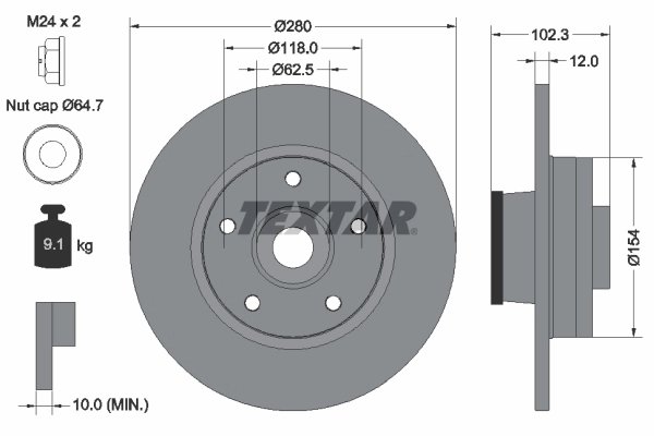 DISC FRANA TEXTAR 92153703 - Compatibil cu NISSAN, OPEL, RENAULT, VAUXHALL