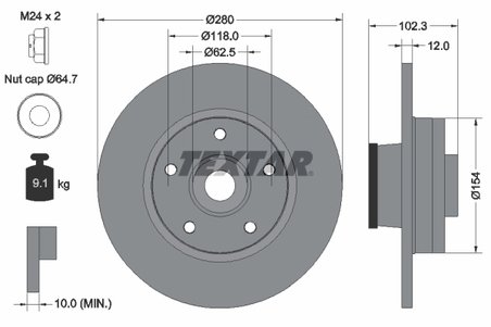 DISC FRANA TEXTAR 92153703 - Compatibil cu NISSAN, OPEL, RENAULT, VAUXHALL