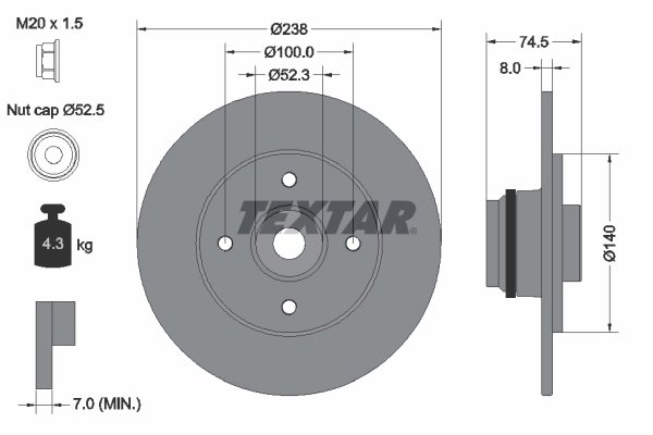 DISC FRANA TEXTAR 92154003 - Compatibil cu RENAULT
