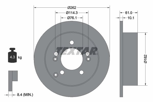DISC FRANA TEXTAR 92156803 - Compatibil cu HYUNDAI, HYUNDAI (BEIJING), KIA, KIA (DYK), SOUEAST