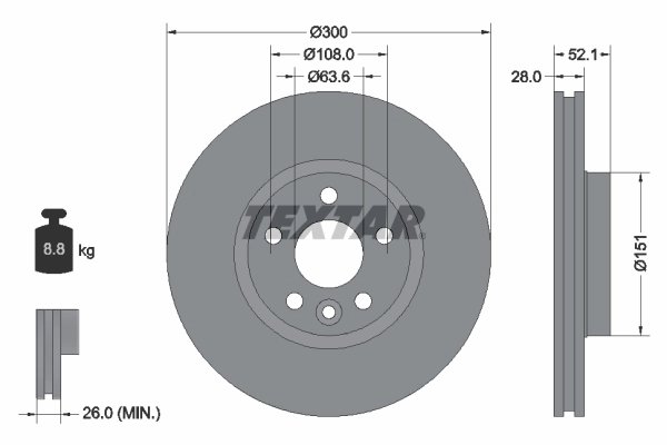 DISC FRANA TEXTAR 92159205 - Compatibil cu FORD, FORD (CHANGAN), LAND ROVER, VOLVO, VOLVO (CHANGAN), VOLVO ASIA