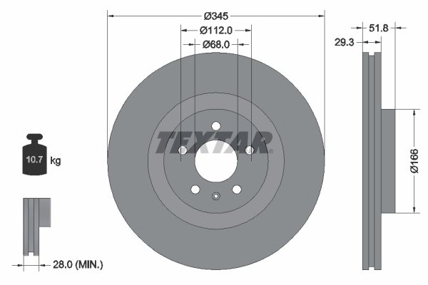 DISC FRANA TEXTAR 92160205 - Compatibil cu AUDI