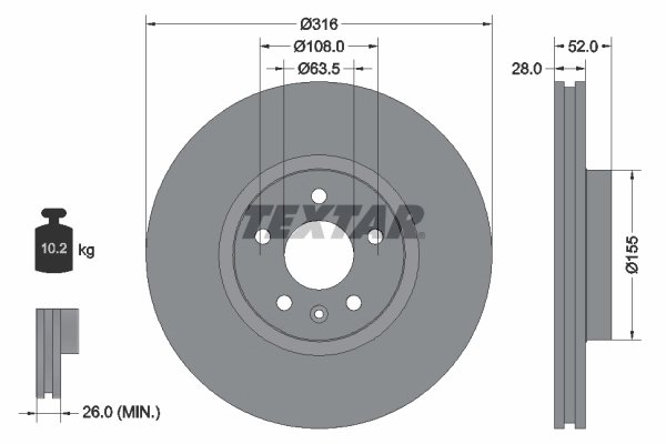 DISC FRANA TEXTAR 92162305 - Compatibil cu FORD, FORD USA, LAND ROVER, VOLVO, VOLVO (CHANGAN), VOLVO ASIA